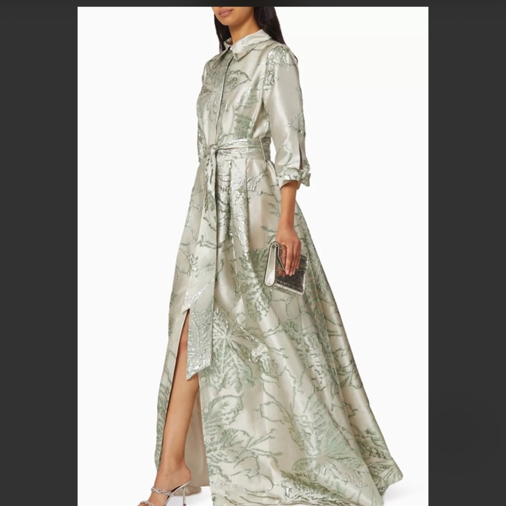 Teri Jon Silver Floral Long Sleeve Dress - Picture 3 of 8